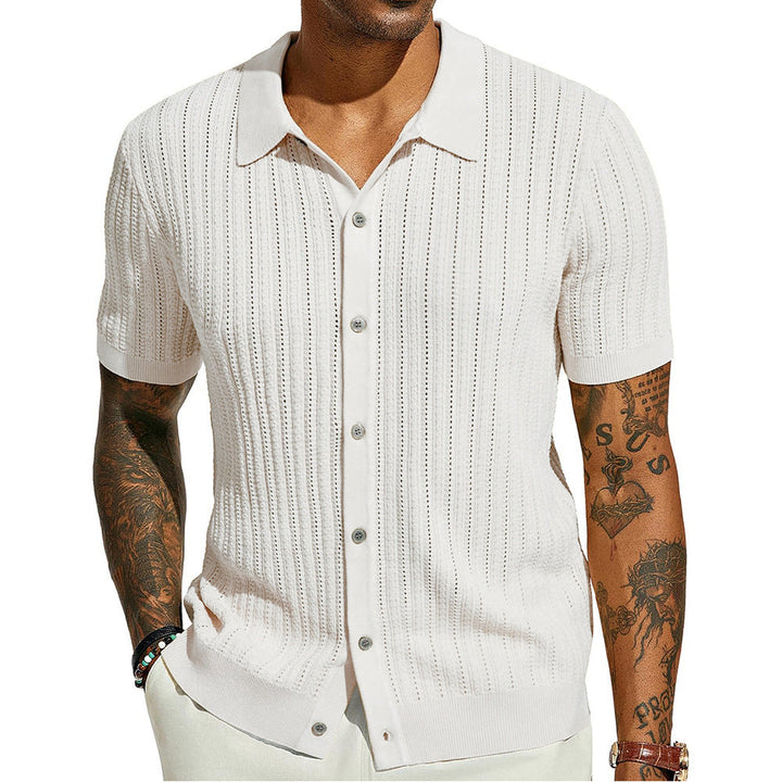 Camicia casual uomo a maniche corte per estate, design fresco e leggero con bottoni, perfetta per vacanza.