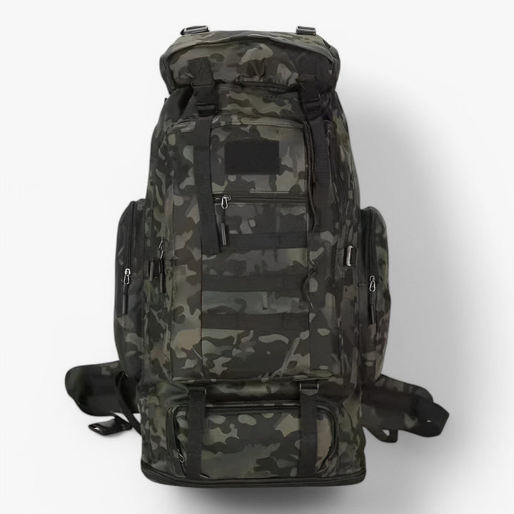 Zaino da escursionismo kaki 80L, uomo, comodo e duraturo per avventure estreme.