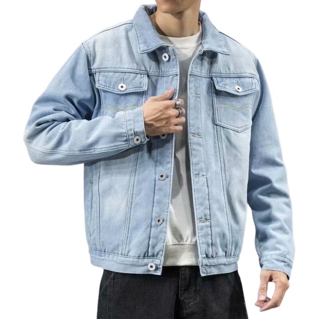 Versatile giacca da uomo in denim per look casual quotidiani o outfit eleganti. Moda maschile.