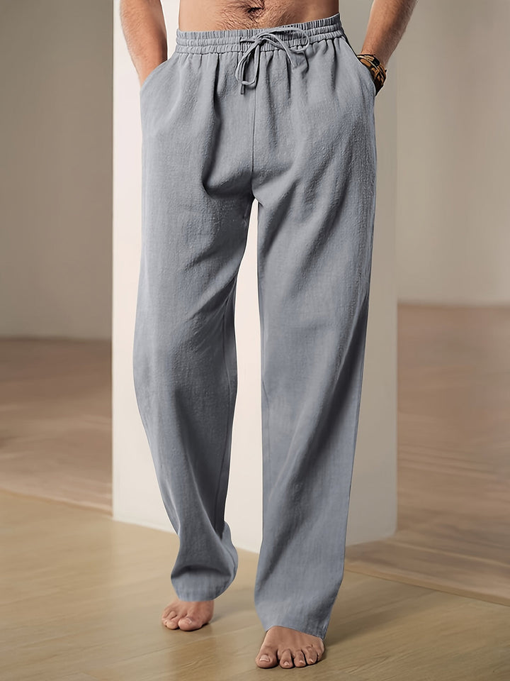 Pantaloni uomo lino per estate, comodi e freschi, perfetti per abbigliamento casual o da spiaggia.