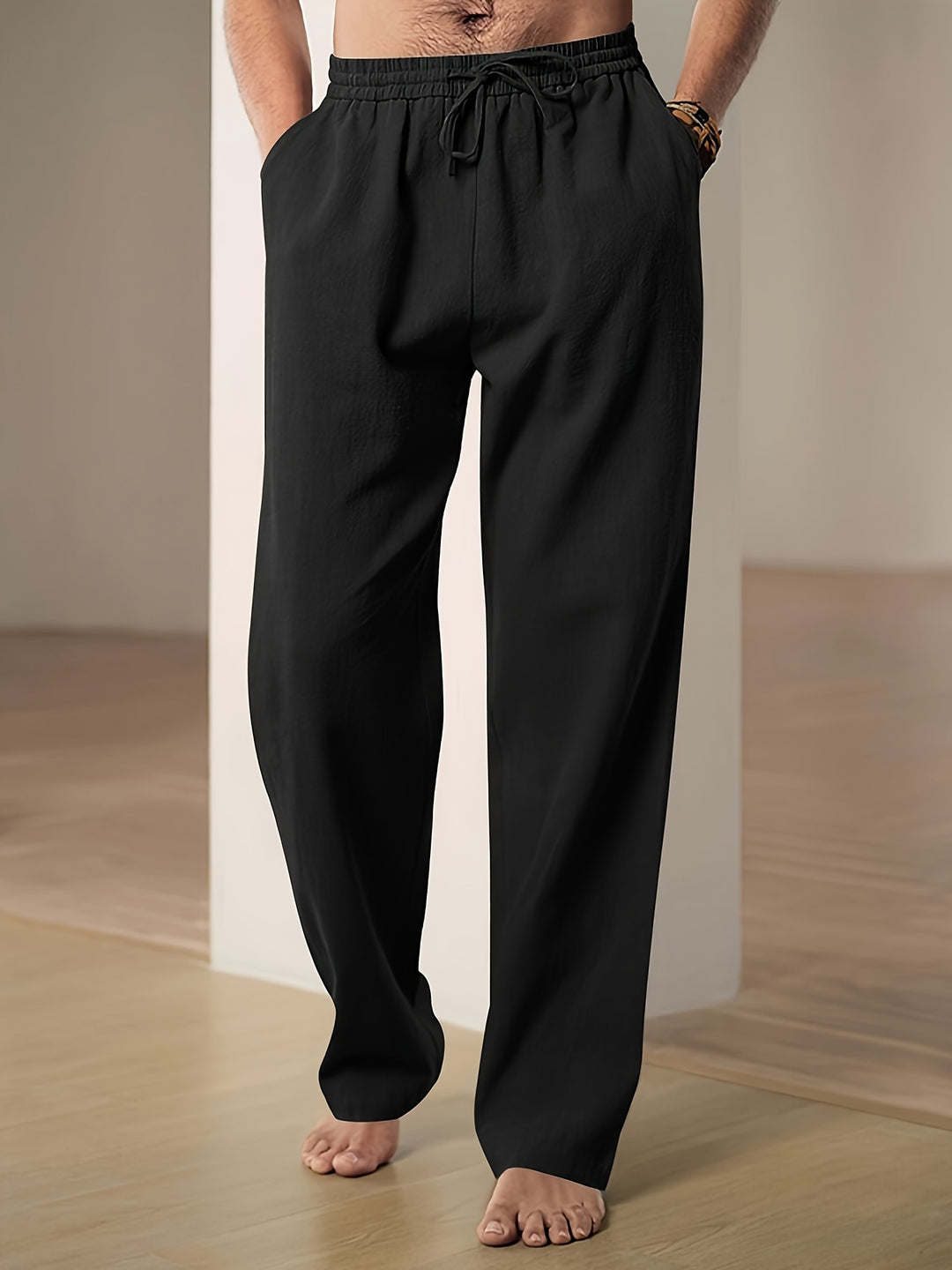 Pantaloni estivi uomo comodi, vita elasticizzata, perfetti per vacanza e spiaggia, look elegante.