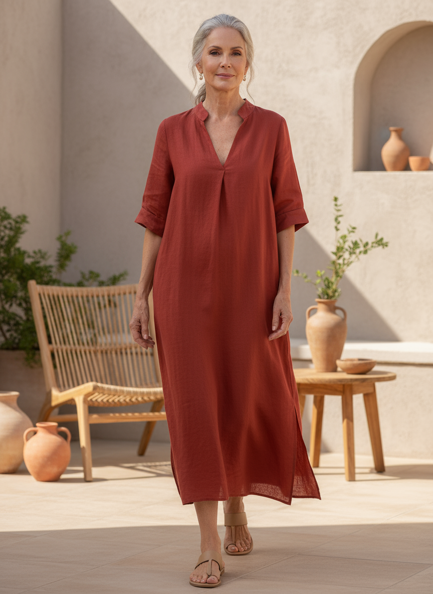 Abito donna casual morbido con maniche corte, perfetto per il comfort quotidiano e lo stile estivo fluido.