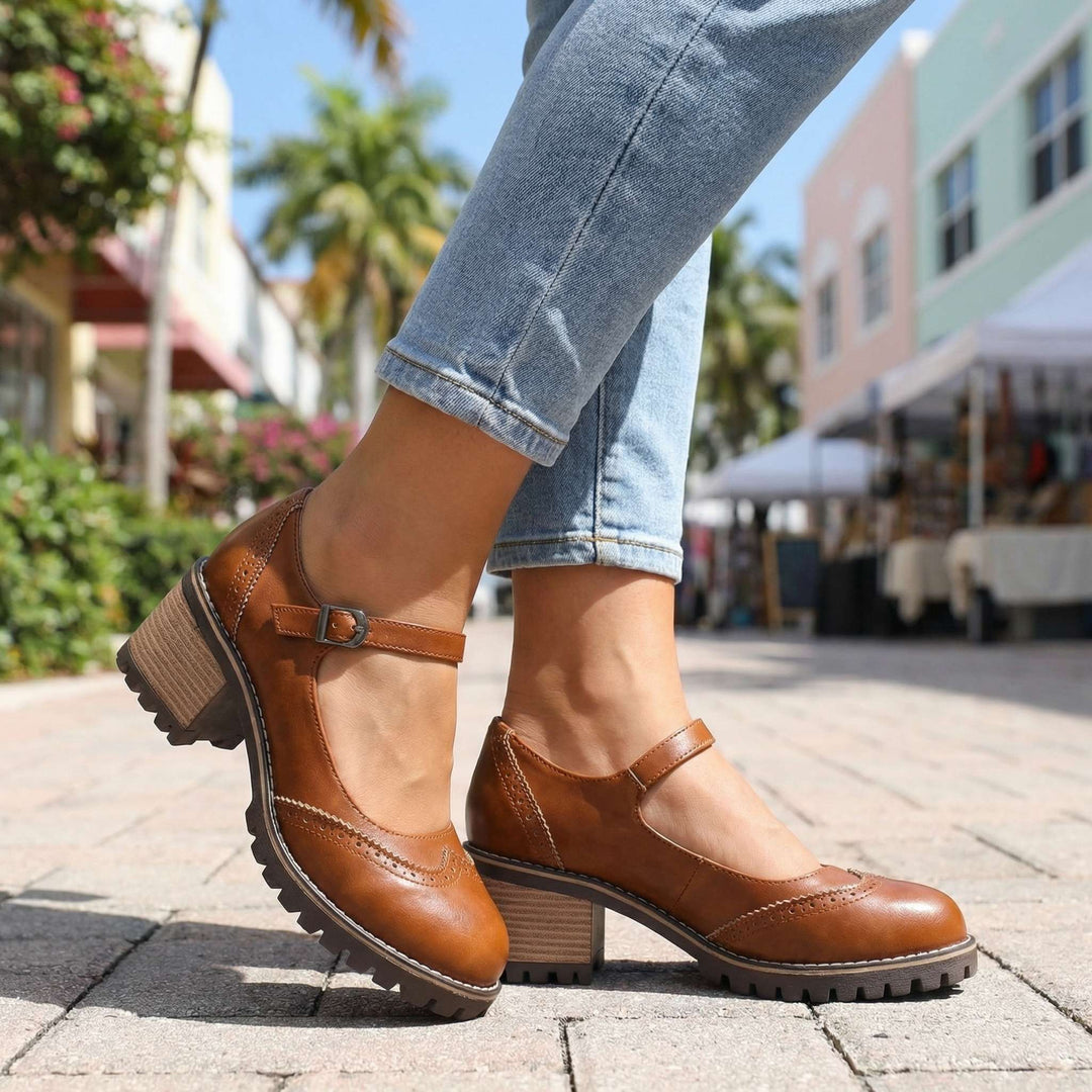 Scarpe donna Mary Jane vintage, tacco stabile. Design elegante e retrò con cinturino per comfort.