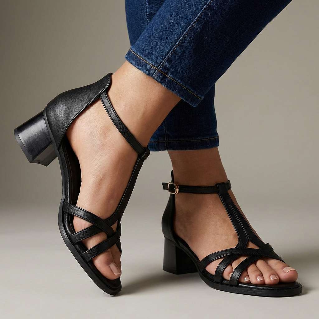 Sandali donna eleganti con cinturino a T e tacco largo per un comfort versatile. Perfetti per l'estate e il passeggio.