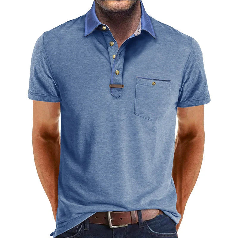 Polo da donna con taschino frontale e colletto a contrasto, perfetta per abbigliamento smart casual.
