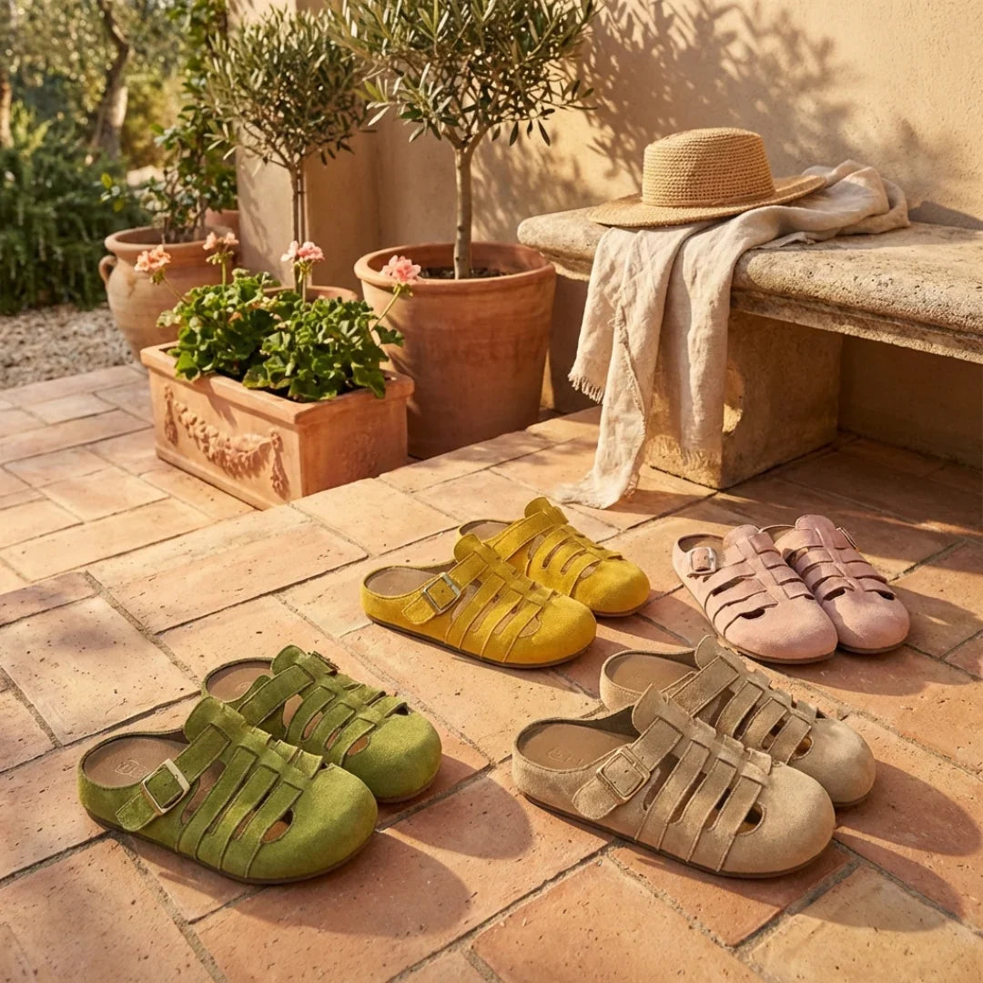 Eleganti sabot donna con fibbia regolabile, scarpe estive slip-on per un look casual-chic.