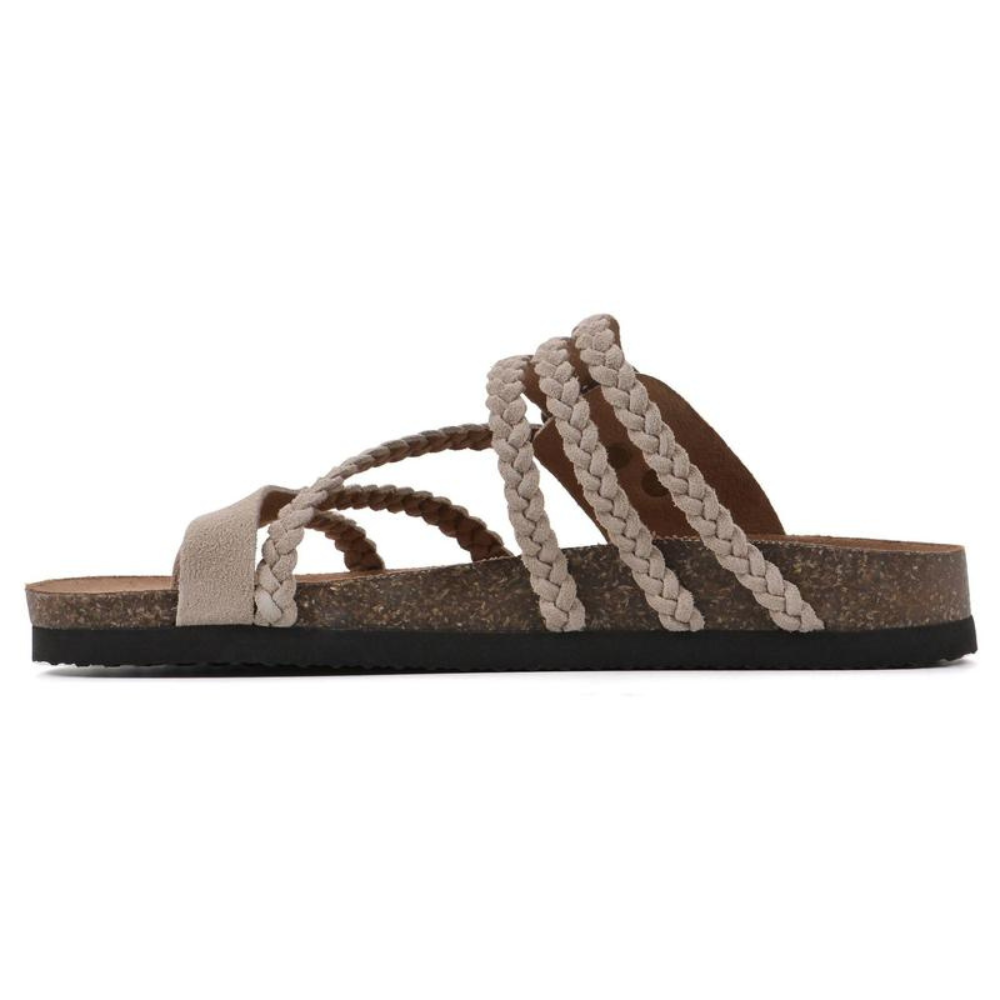 Sandali donna con fibbia regolabile e design intrecciato per un comfort estivo personalizzato e antiscivolo.