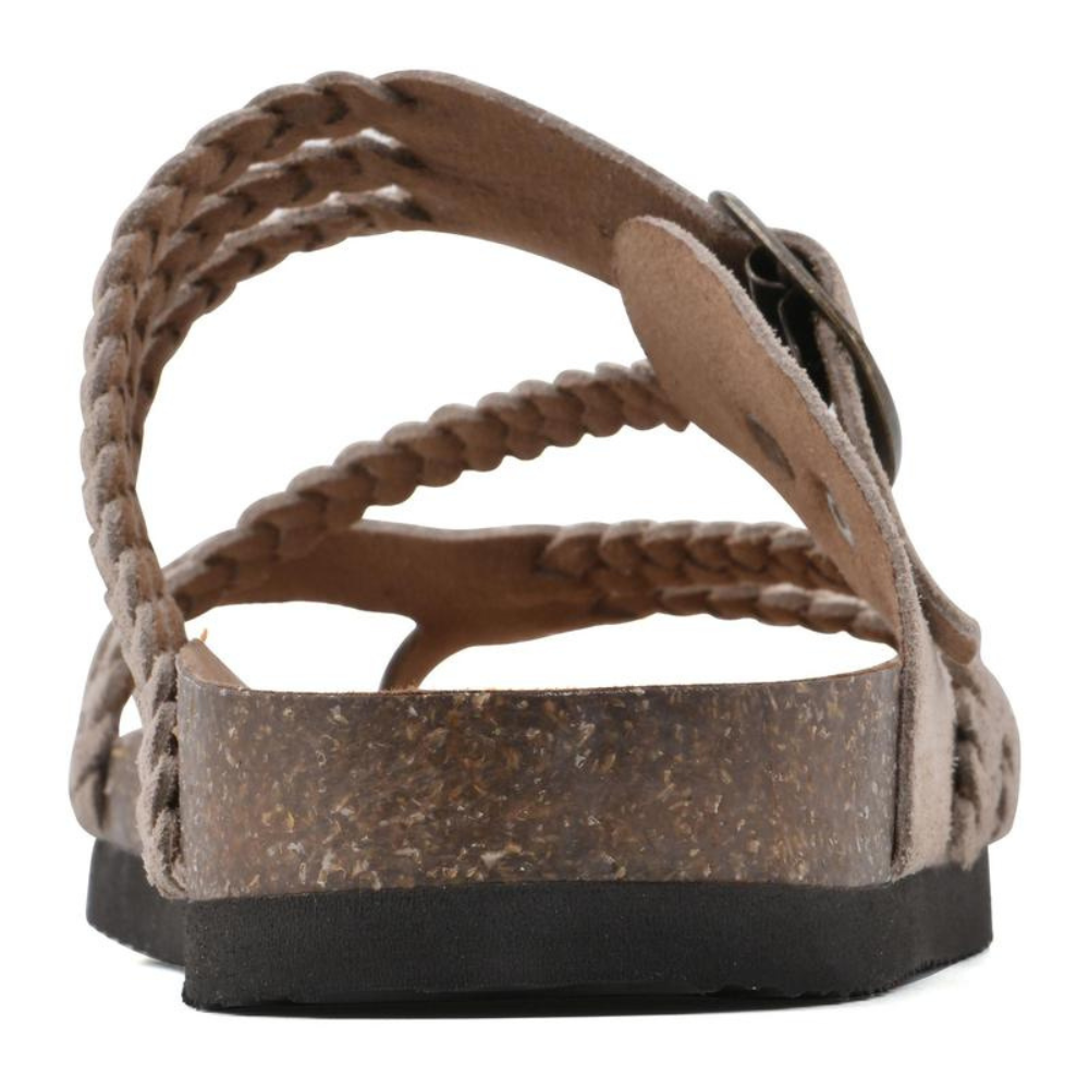 Moda donna estiva: sandali intrecciati con fibbia. Comodi, regolabili e perfetti per passeggio e relax.