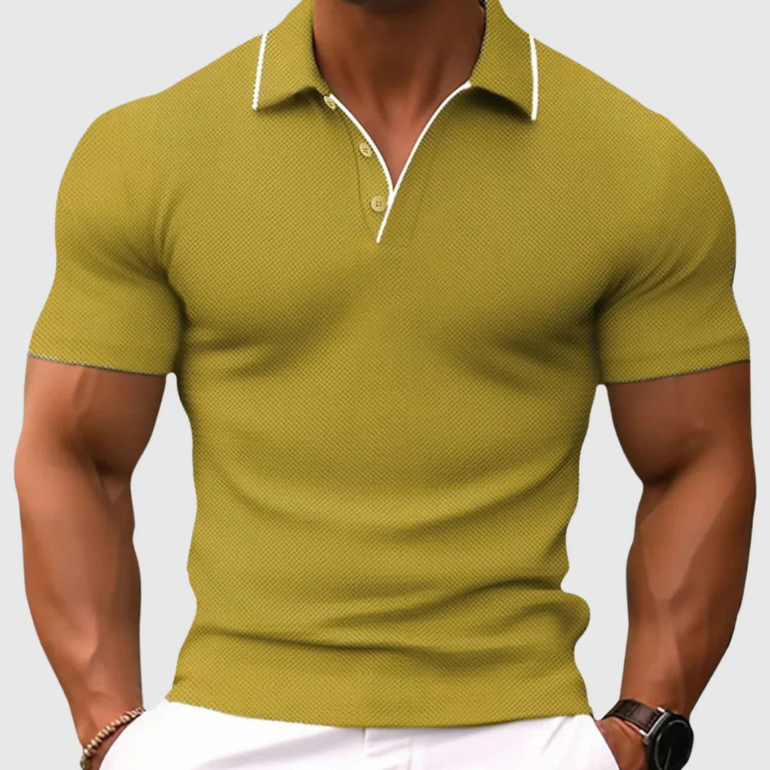 Polo uomo in maglia di qualità, maniche corte. Design classico per un comfort estivo.