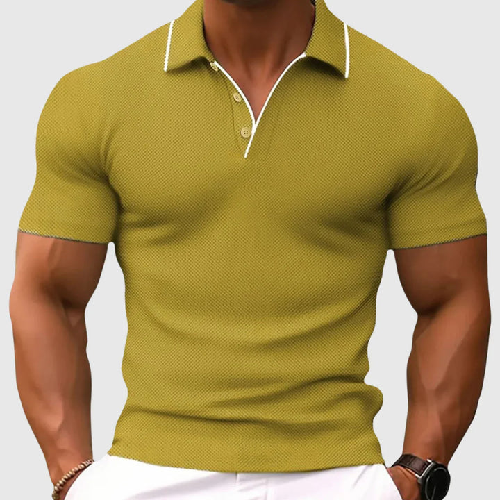 Polo uomo in maglia di qualità, maniche corte. Design classico per un comfort estivo.