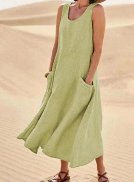 Abito da donna primavera, con scollo rotondo, tasche e taglio elegante per ogni look.