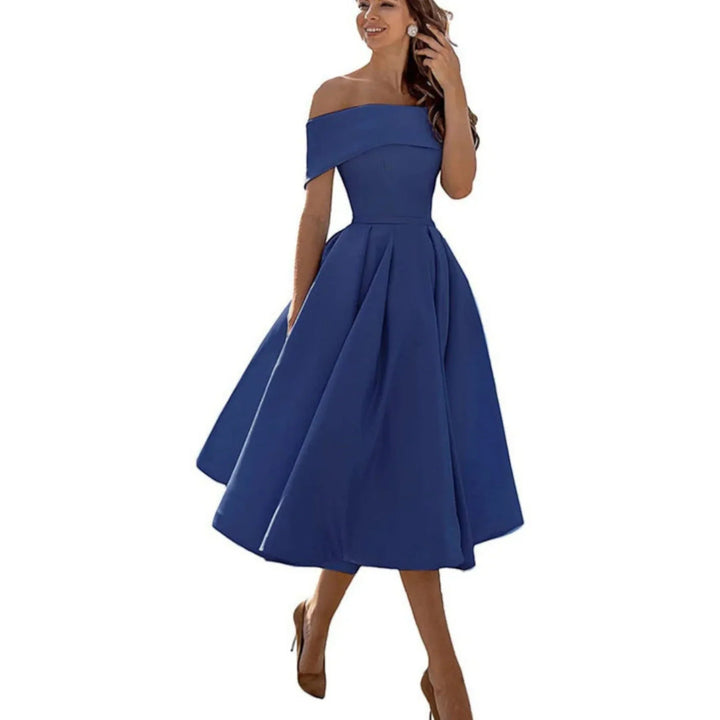 Vestito midi off-shoulder da donna per matrimoni, primavera, autunno, look raffinato.