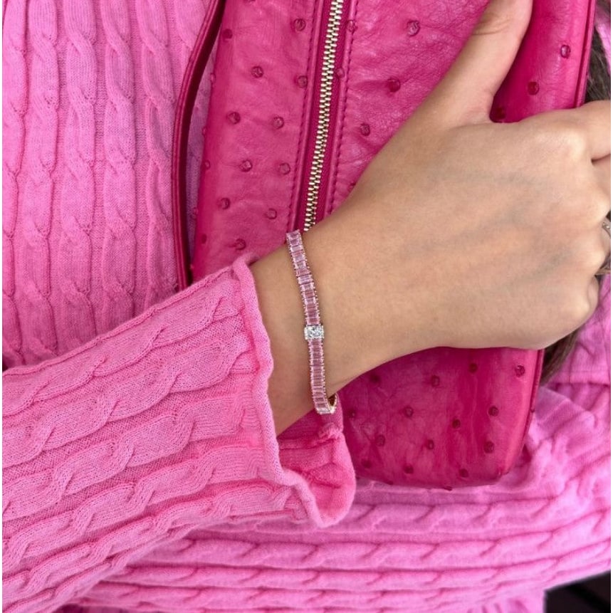 Elegante bracciale tennis donna bicolore, diamanti coltivati taglio radiante, perfetto per ogni occasione speciale.