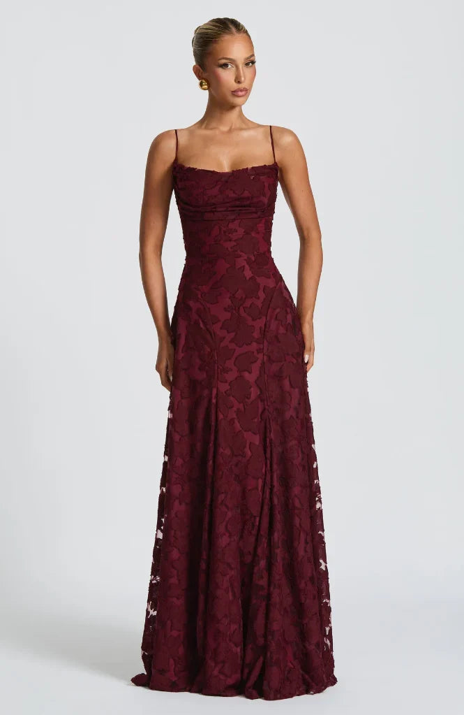 Abito da cerimonia lungo donna, elegante, scollo a cuore, perfetto per serate speciali autunnali.