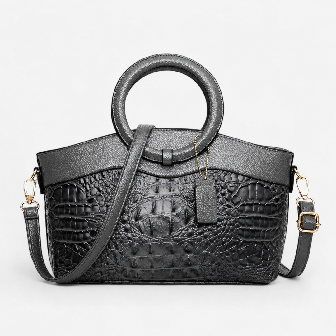Borsa a mano donna elegante con texture effetto coccodrillo, design multicolore per un look moda unico.