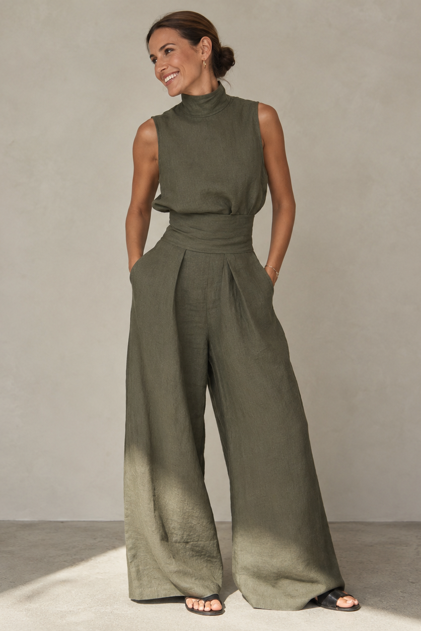 Tuta donna ampia e fluida, ideale per un look casual e femminile estivo. Comfort e stile per ogni occasione.