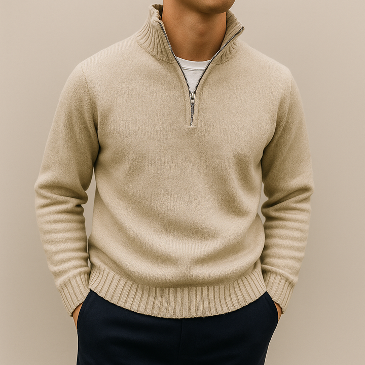 Moda uomo: maglione a mezza zip in maglia, versatile e comodo per ogni occasione casual.