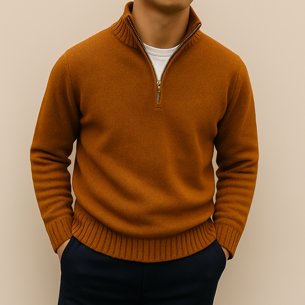 Maglione uomo in maglia comoda con mezza zip, pullover ideale per uno stile casual e rilassato.