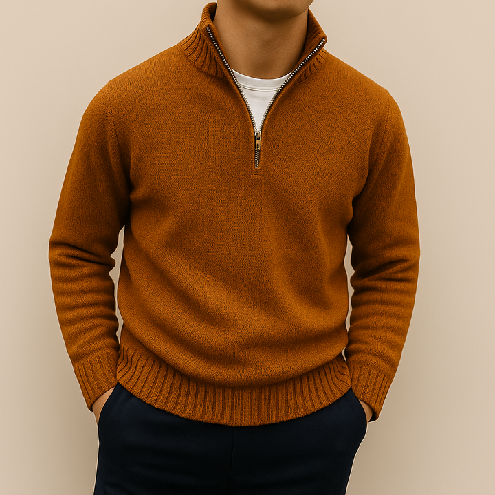 Maglione uomo in maglia comoda con mezza zip, pullover ideale per uno stile casual e rilassato.