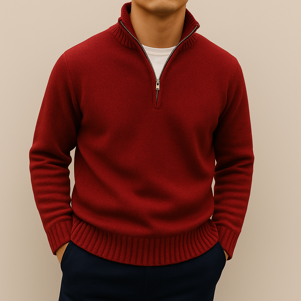 Maglione a mezza zip da uomo, elegante e casual, in maglia per comfort e stile autunno-inverno.