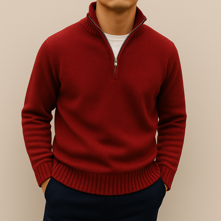 Maglione a mezza zip da uomo, elegante e casual, in maglia per comfort e stile autunno-inverno.