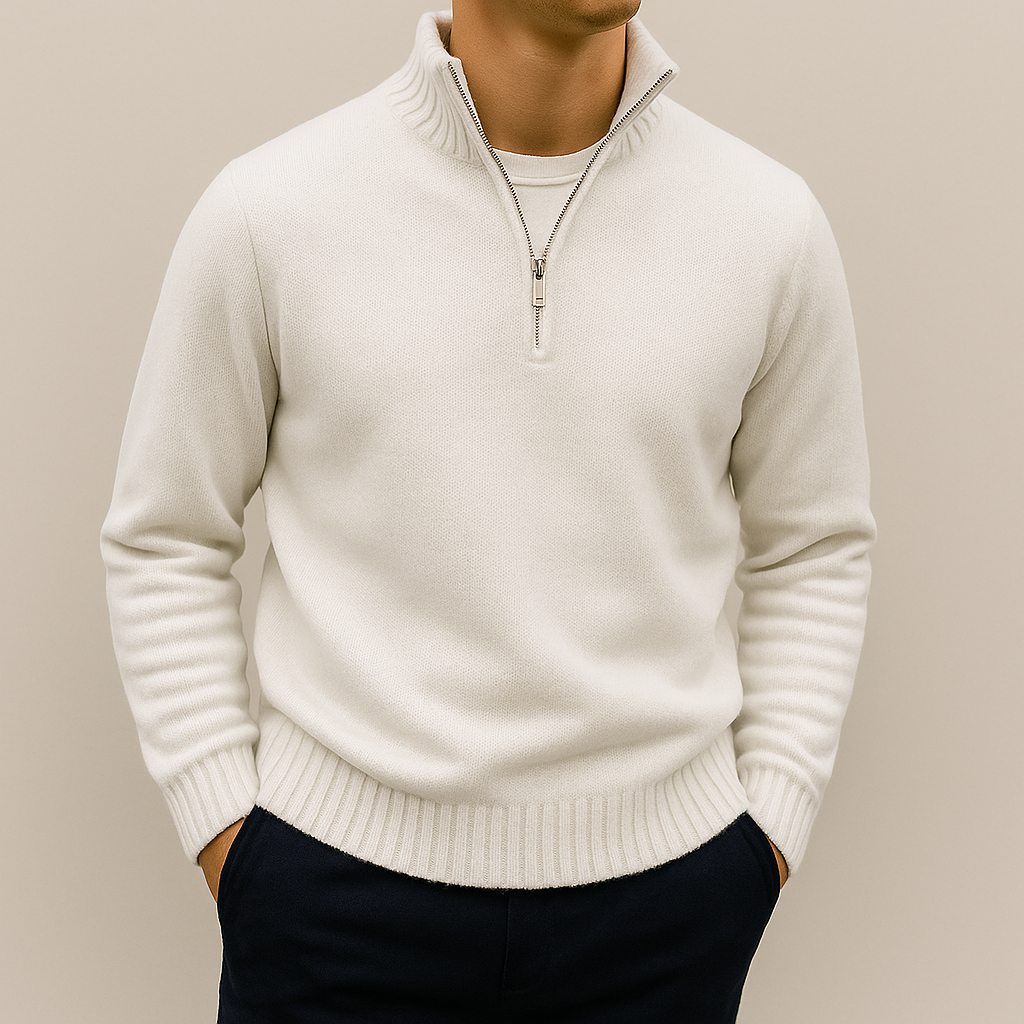 Maglione uomo invernale a mezza zip, maglia calda e confortevole con vestibilità rilassata.