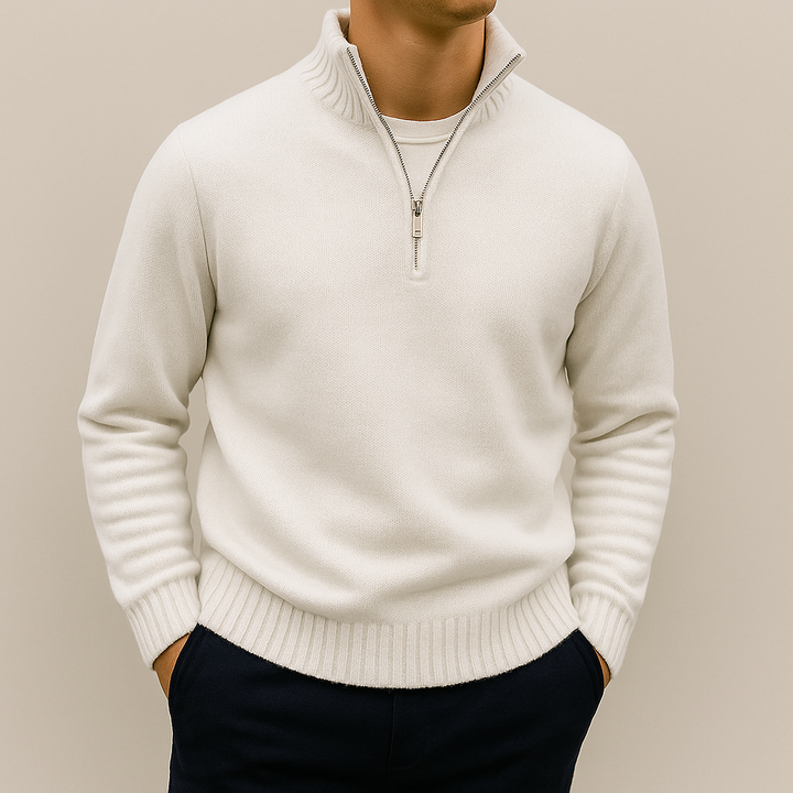 Maglione uomo invernale a mezza zip, maglia calda e confortevole con vestibilità rilassata.