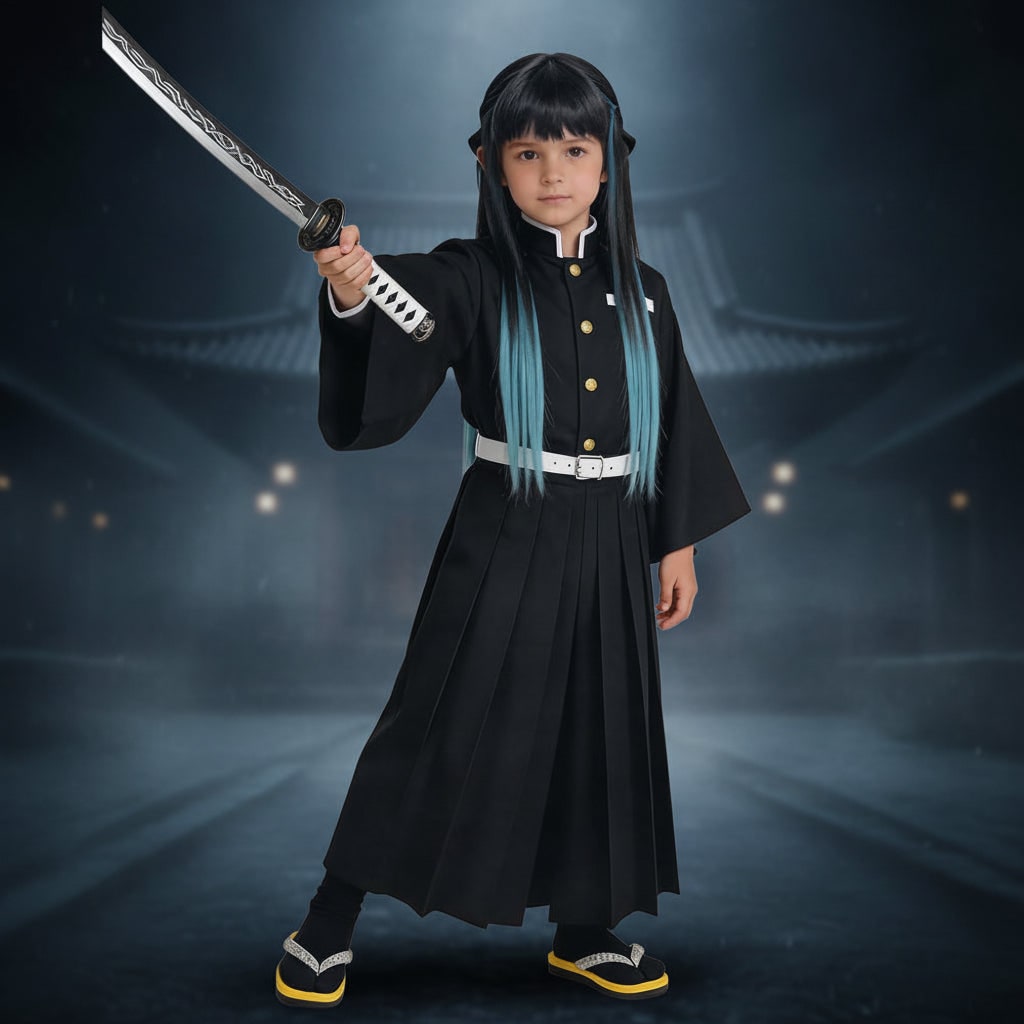 Costume cosplay anime unisex con colletto alto per Halloween e feste, ideale per adulti e bambini.