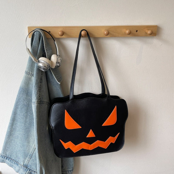 Borsa donna Halloween a tracolla, stile Jack-O'-Lantern, ideale per un look festivo e spettrale.