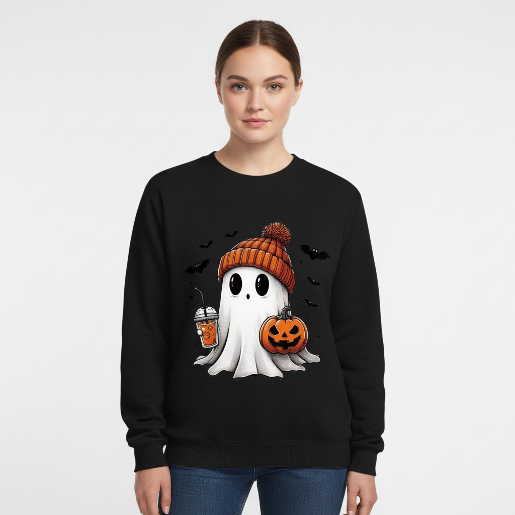 Regalo perfetto: felpa da donna girocollo per Halloween, comoda e alla moda, con stampa di fantasma e pipistrello.