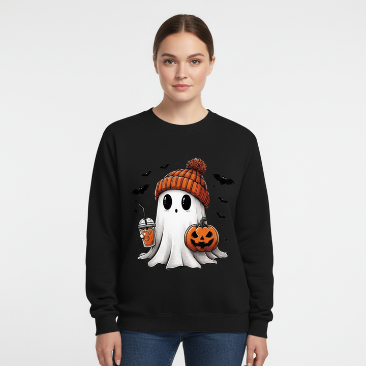 Regalo perfetto: felpa da donna girocollo per Halloween, comoda e alla moda, con stampa di fantasma e pipistrello.