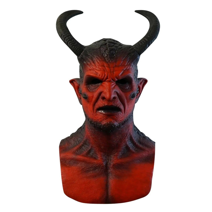 Maschera diavolo in silicone di alta qualità per Halloween, con corna dettagliate, ideale per feste in costume e cosplay.
