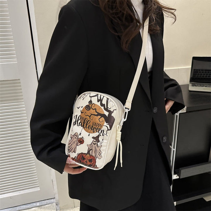 Borsa a tracolla da donna per la festa di Halloween, design festivo con decorazioni spaventose.