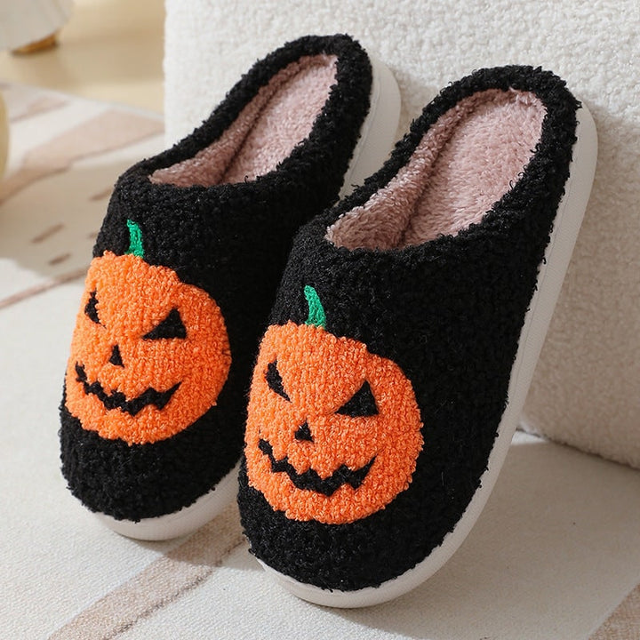 Ciabatte pantofole Halloween unisex arancioni con zucca sorridente, supporto arco, comfort per relax.