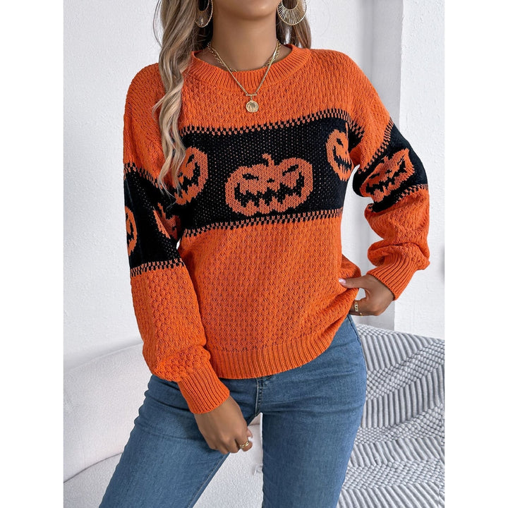 Maglione donna con zucca per Halloween, girocollo. Ottima idea regalo per un look autunnale festivo.