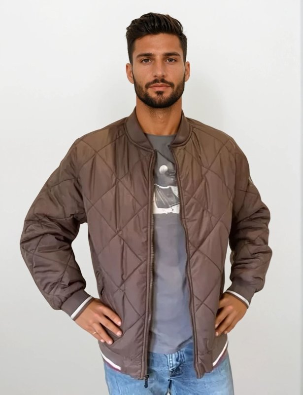 Bomber da uomo trapuntato con fantasia geometrica, giacca primaverile/autunnale per moda uomo.