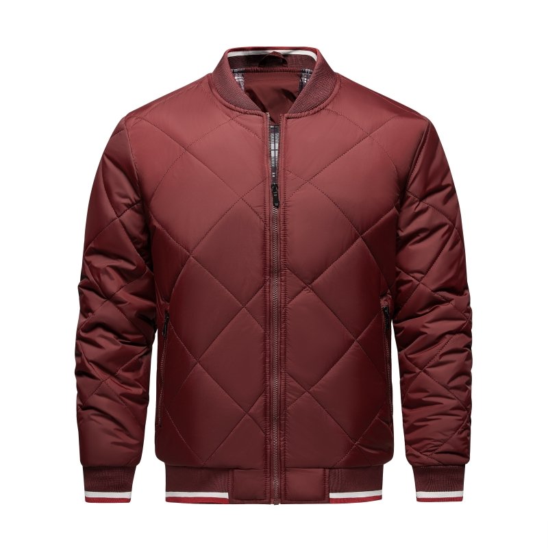 Bomber uomo trapuntato geometrico, vista laterale, giacca maschile per primavera/autunno.