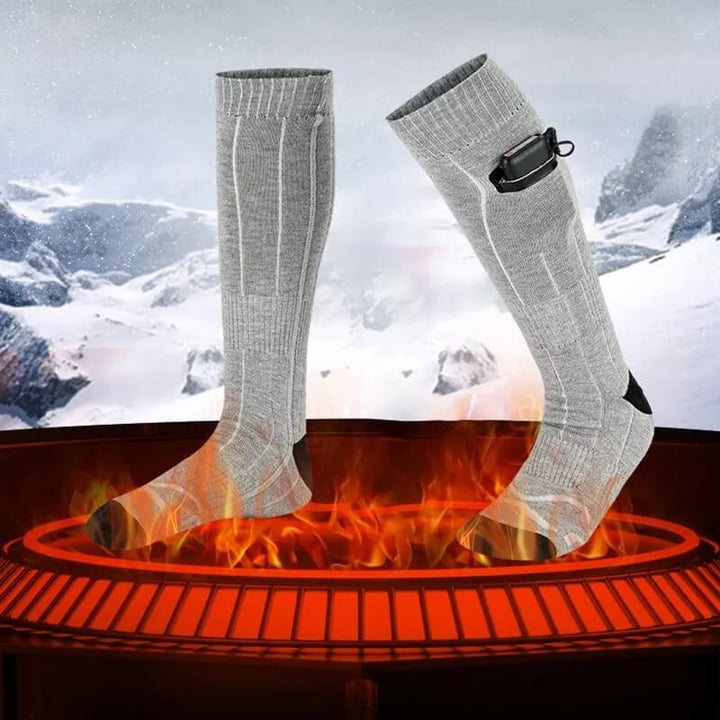 Unisex, calze riscaldate al ginocchio con batteria, offrono calore e comfort per piedi caldi anche nel freddo inverno.