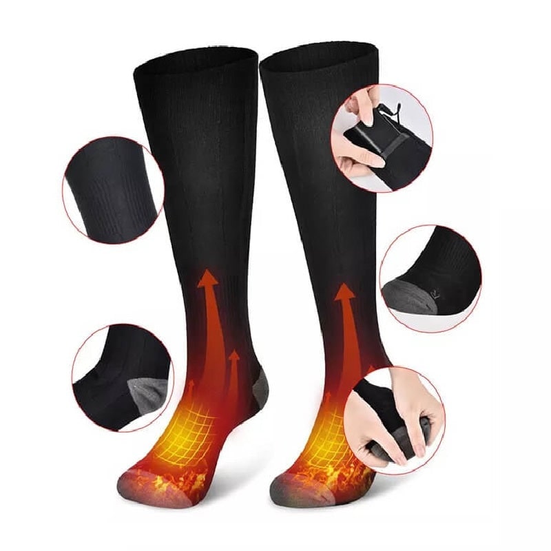 Calze riscaldate ricaricabili unisex per ginocchio, massimizzano il comfort durante sci e altri sport invernali.