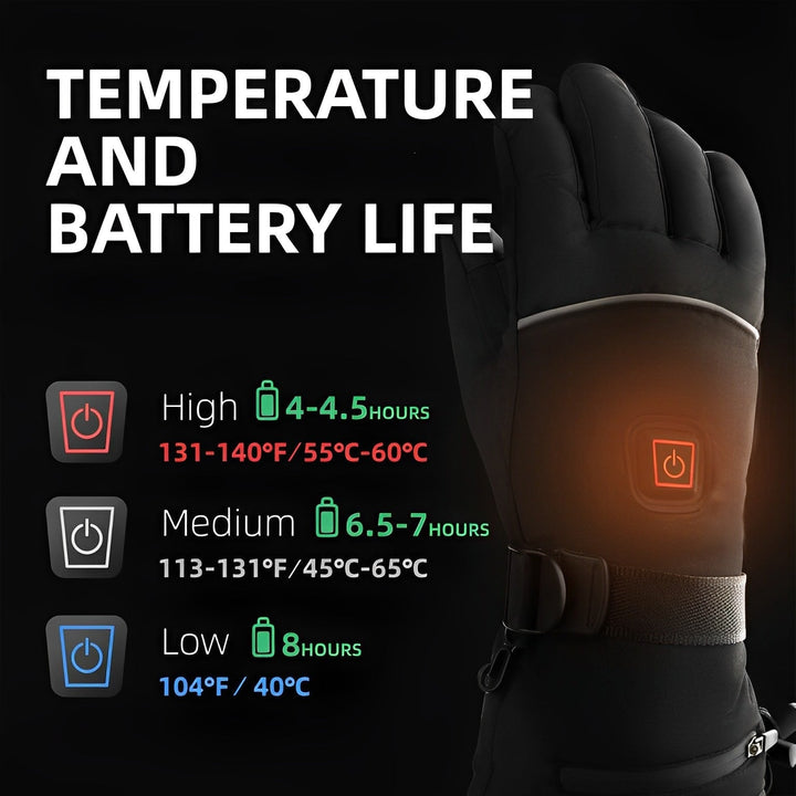 Guanti invernali riscaldati con touchscreen per mani fredde. Impermeabili e resistenti, perfetti per outdoor e sport.