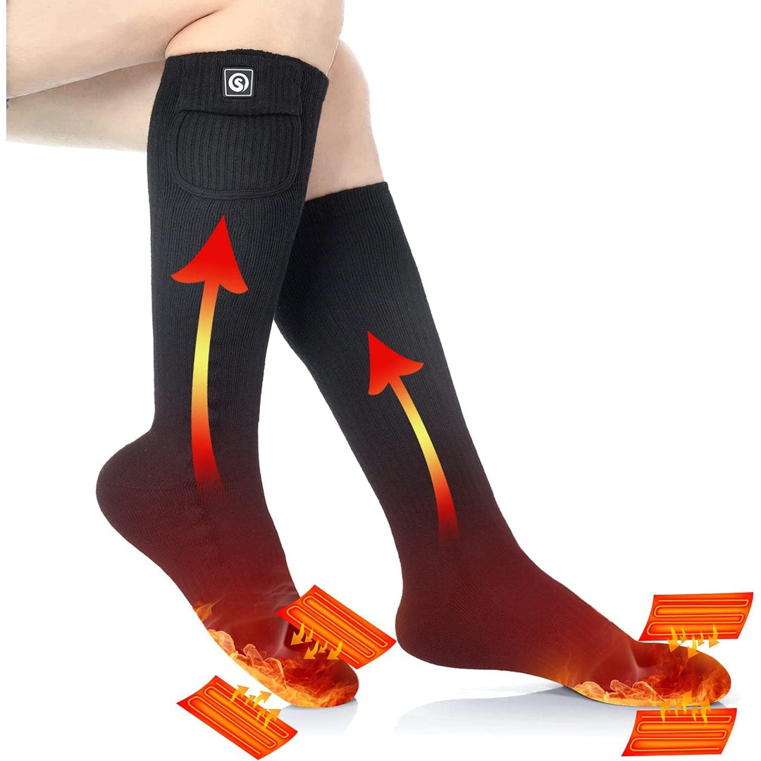 Calze riscaldate unisex con batteria ricaricabile, ideali per freddo estremo e comfort invernale.