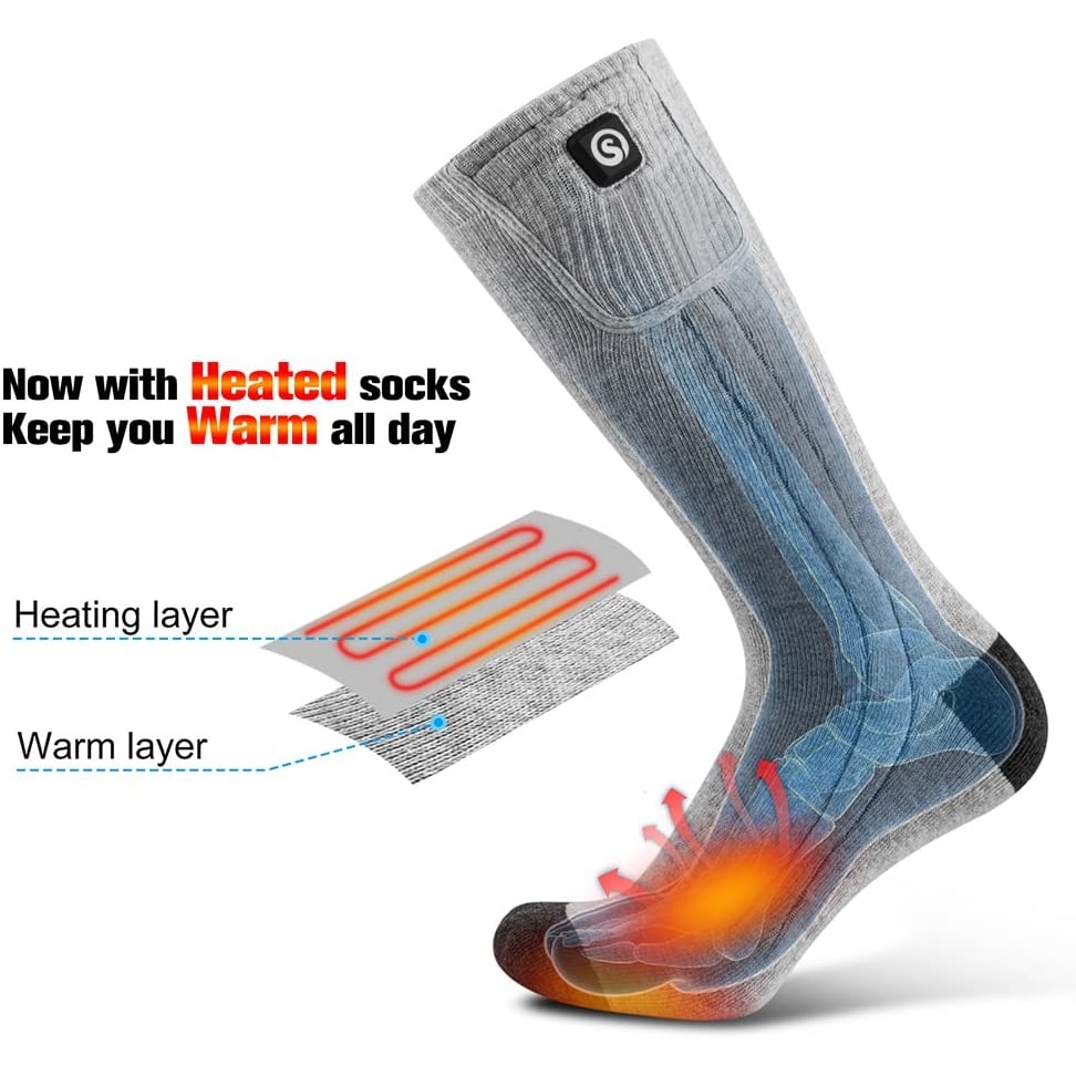 Calze termiche riscaldate unisex per sci e sport invernali, con batteria ricaricabile per calore.