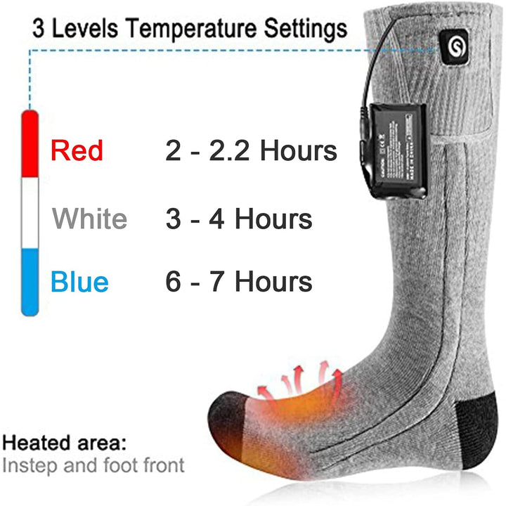 Calze invernali riscaldate unisex con batteria ricaricabile, mantengono i piedi caldi a lungo.