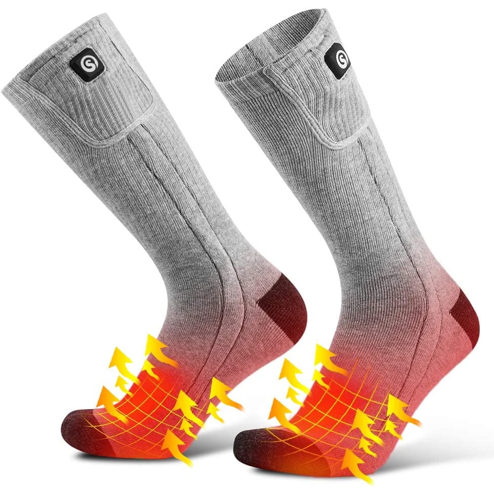 Dettaglio calze termiche riscaldate unisex, tecnologia a batteria ricaricabile per calore costante.