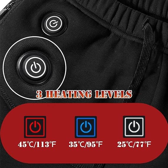Pantaloni riscaldati USB per sport invernali. Comfort termico slim-fit unisex, perfetto come strato base anti-freddo.