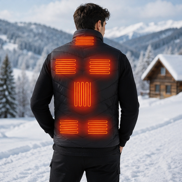 Gilet riscaldato unisex ricaricabile con collo alto per uomo e donna, comfort termico invernale.