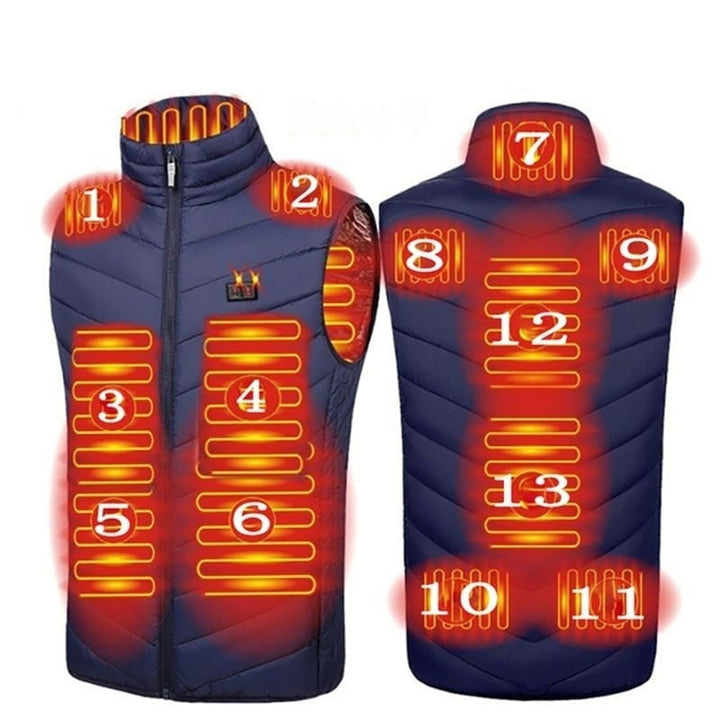 Gilet riscaldato unisex ricaricabile con collo alto, offre calore e protezione dal freddo.