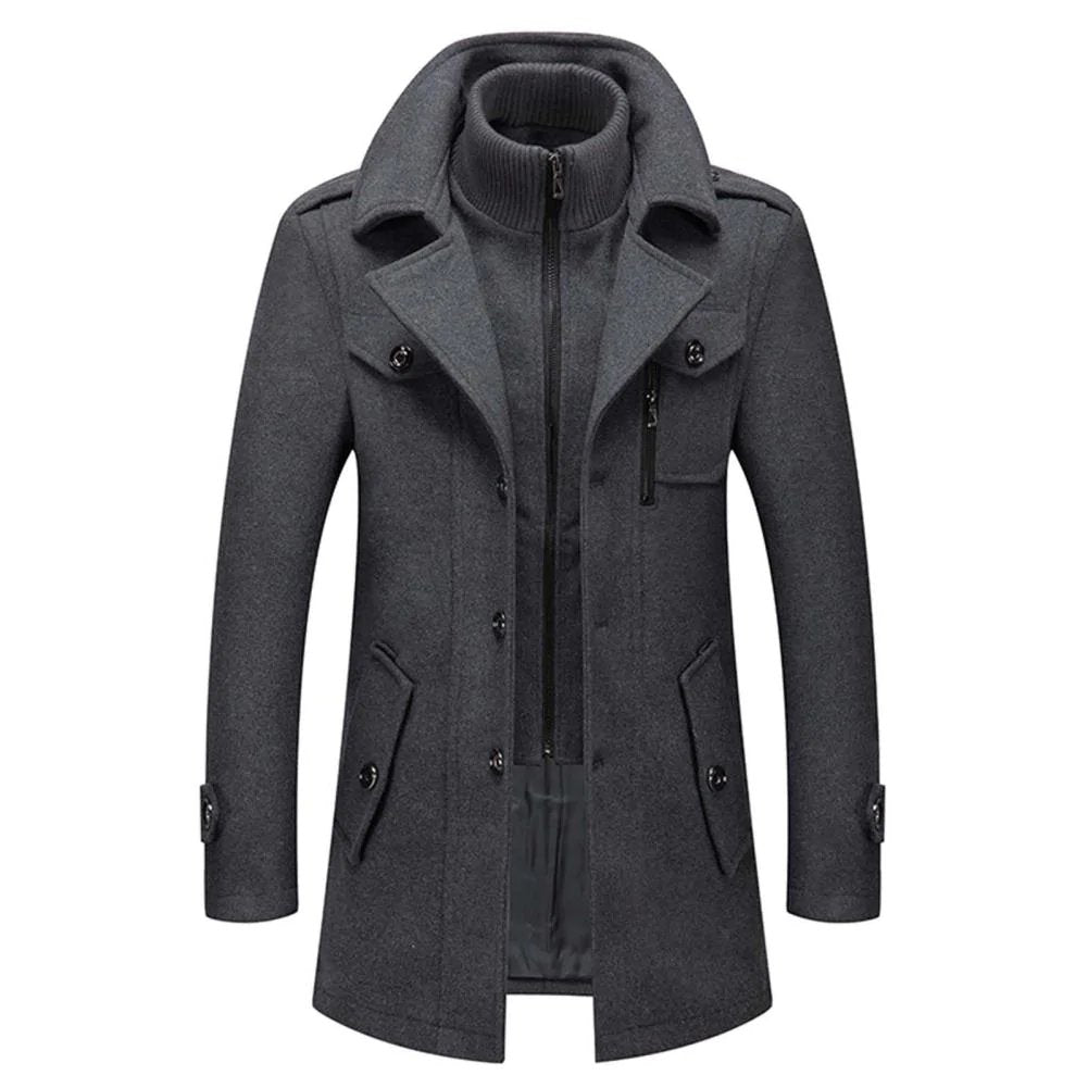 Moda uomo: cappotto monopetto invernale versatile, perfetto per ufficio o serate eleganti.