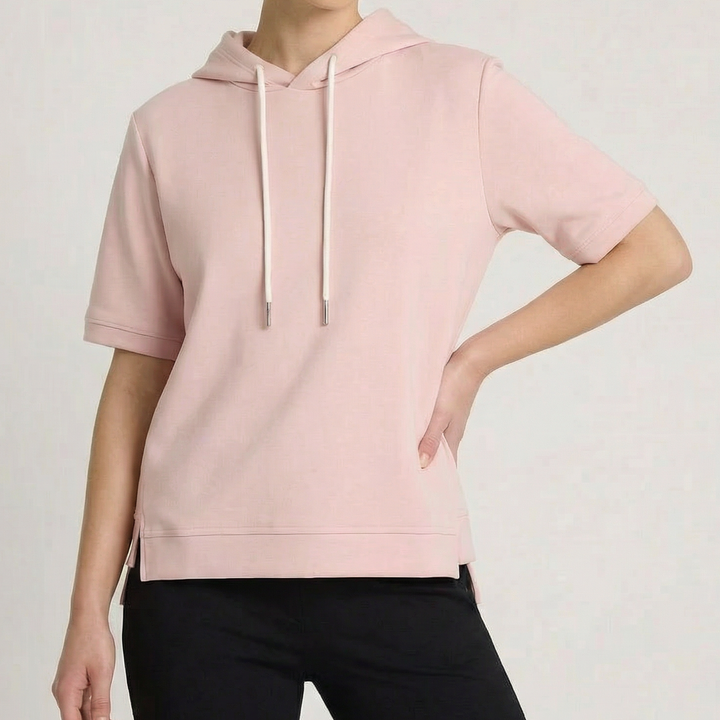 Felpa donna casual con cappuccio e maniche corte, perfetta per il tempo libero e un look comodo.
