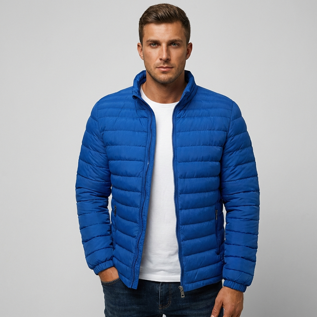 Giacca uomo mezza stagione leggera con colletto rialzato. Perfetta per un look casual e confortevole.
